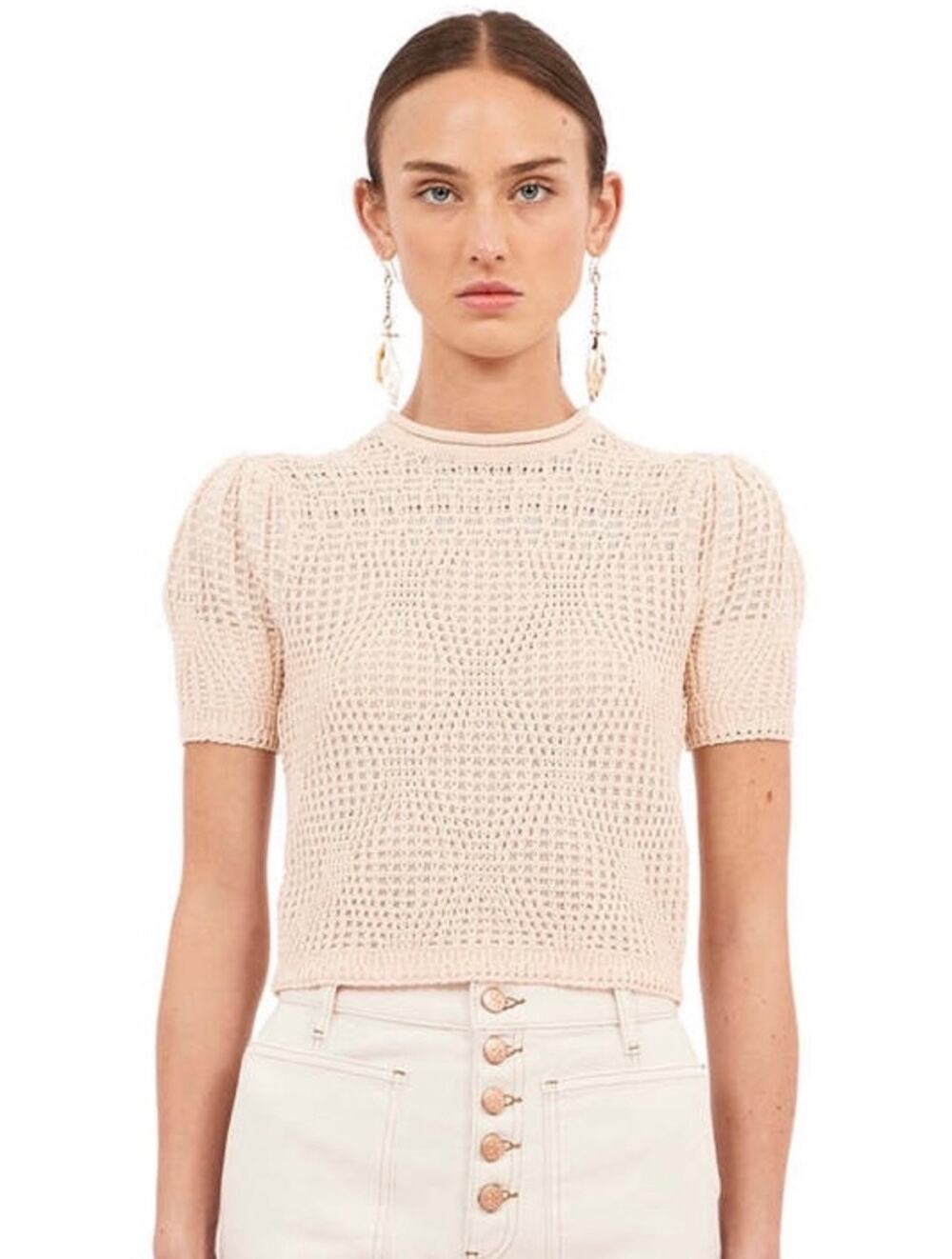 Ulla Johnson Capri Short-Sleeve Cropped Geo Knit Top Sweater Tee Medium